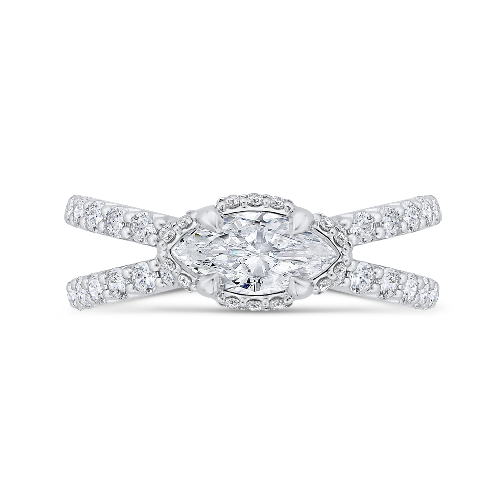 Split Shank Marquise Cut Diamond Engagement Ring in 14K White Gold