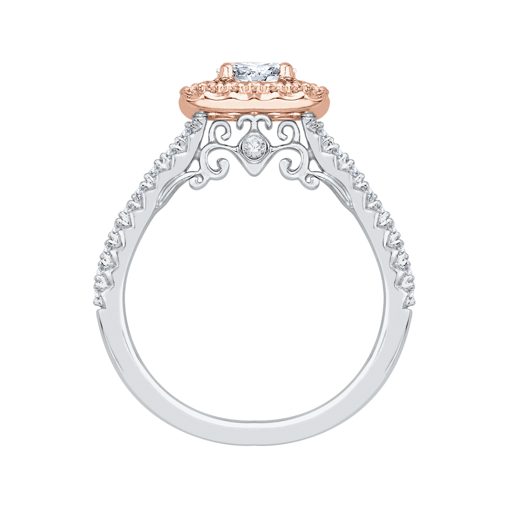 Cushion Cut Diamond Halo Engagement Ring in 14K Two Tone Gold