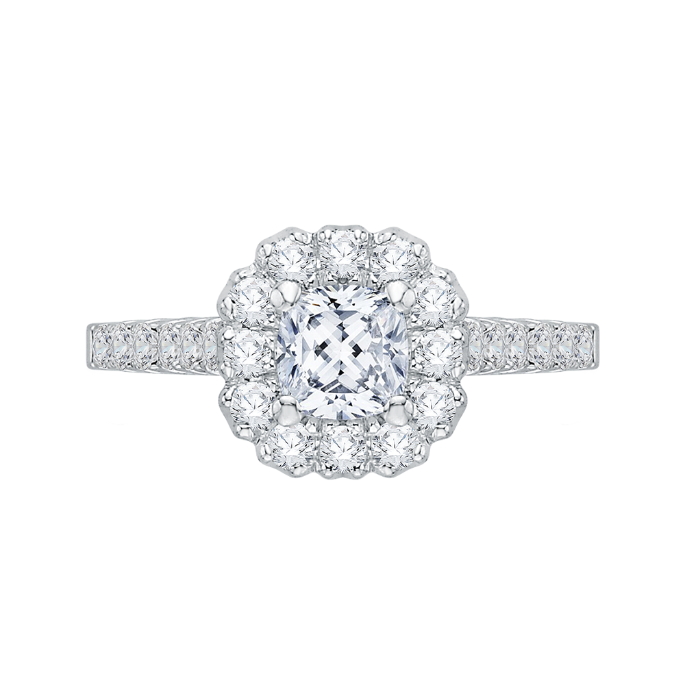 Cushion Cut Diamond Halo Engagement Ring in 14K White Gold