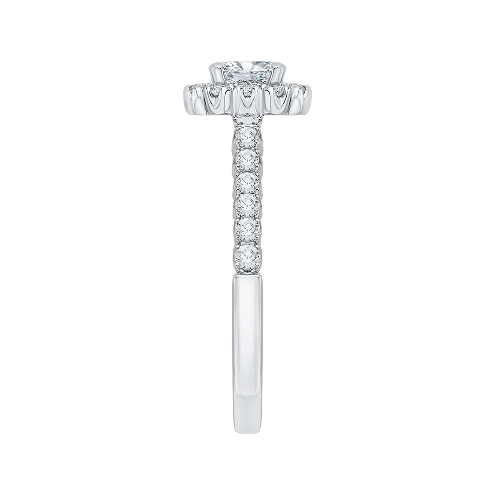 Cushion Cut Diamond Halo Engagement Ring in 14K White Gold