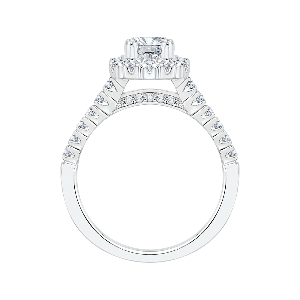 Cushion Cut Diamond Halo Engagement Ring in 14K White Gold