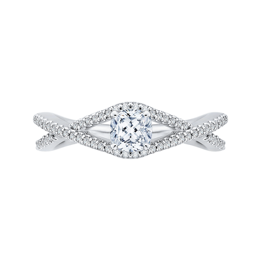 Split Shank Cushion Cut Diamond Engagement Ring in 14K White Gold