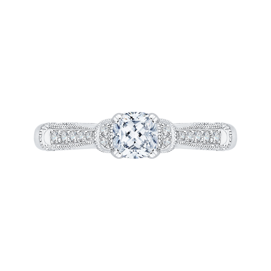 Cushion Cut Diamond Cathedral Style Engagement Ring in 14K White Gold