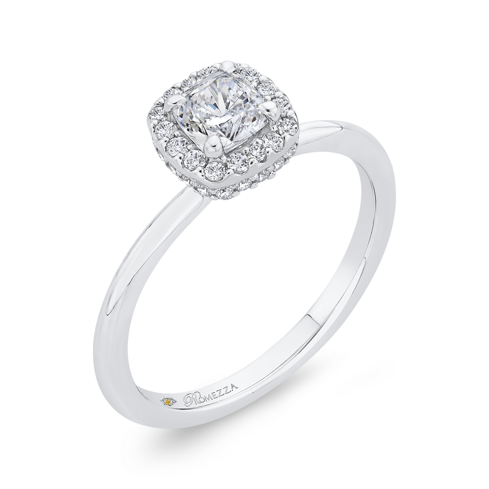 Cushion Cut Diamond Halo Engagement Ring in 14K White Gold