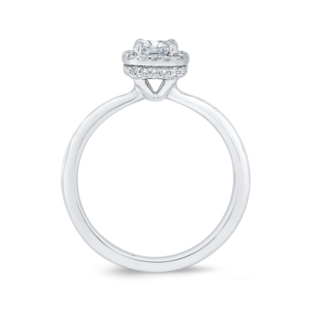 Cushion Cut Diamond Halo Engagement Ring in 14K White Gold