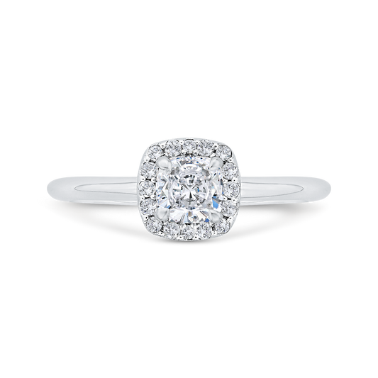 Cushion Cut Diamond Halo Engagement Ring in 14K White Gold