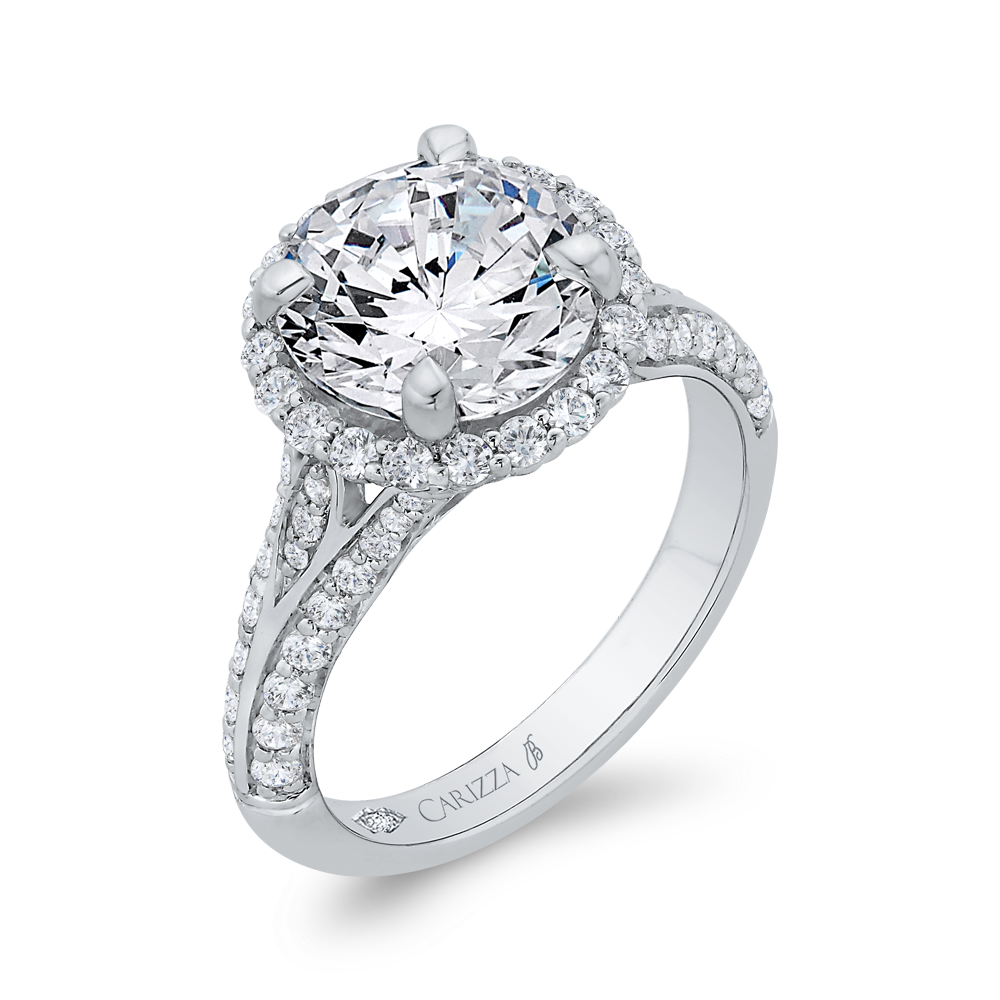 Split Shank Diamond Halo Engagement Ring Split Shank in 18K White Gold (Semi-Mount)