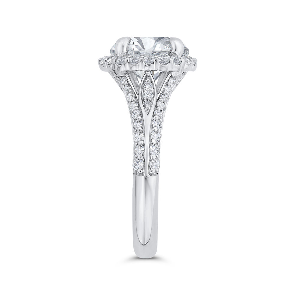 Split Shank Diamond Halo Engagement Ring Split Shank in 18K White Gold (Semi-Mount)