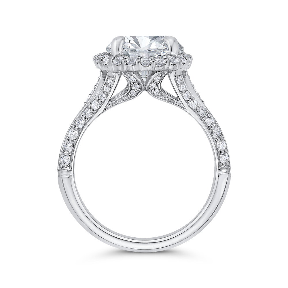 Split Shank Diamond Halo Engagement Ring Split Shank in 18K White Gold (Semi-Mount)