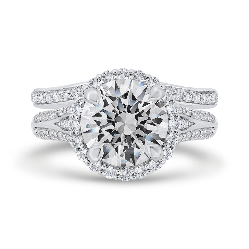 Split Shank Diamond Halo Engagement Ring Split Shank in 18K White Gold (Semi-Mount)