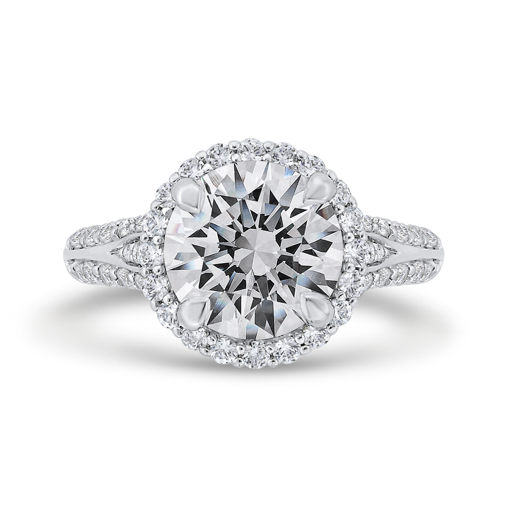 Split Shank Diamond Halo Engagement Ring Split Shank in 18K White Gold (Semi-Mount)