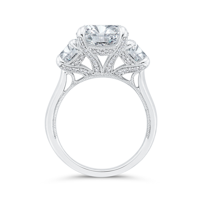 Round Diamond Three-Stone Plus Engagement Ring in 14K White Gold (Semi-Mount)