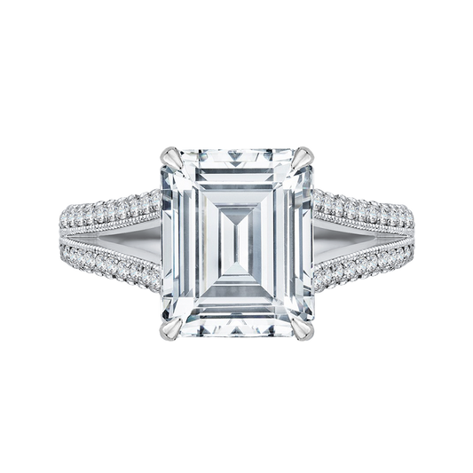 Split Shank Emerald Cut Diamond Engagement Ring in 18K White Gold (Semi-Mount)