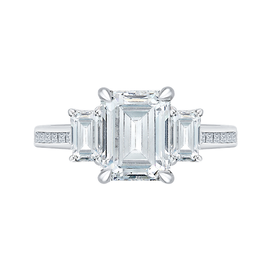 Emerald Cut Diamond Three-Stone Engagement Ring in 18K White Gold (Semi-Mount)