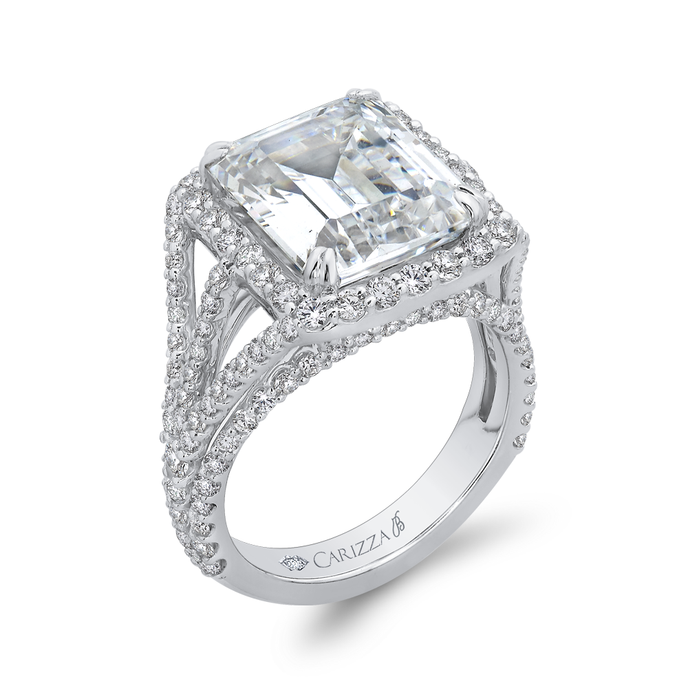 Emerald Cut Diamond Halo Engagement Ring in 18K White Gold (Semi-Mount)