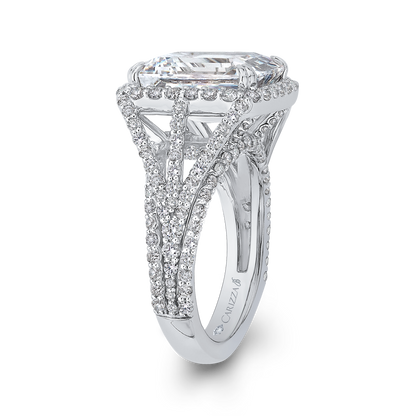 Emerald Cut Diamond Halo Engagement Ring in 18K White Gold (Semi-Mount)