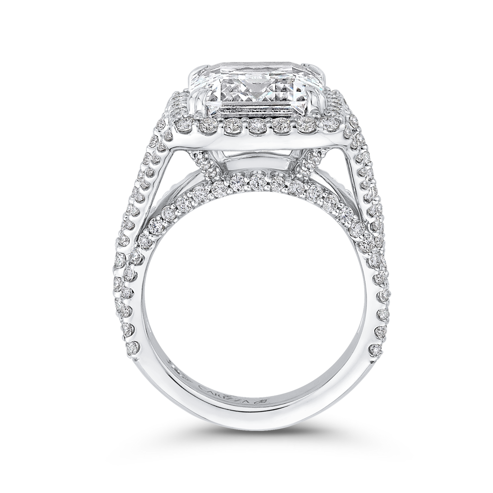 Emerald Cut Diamond Halo Engagement Ring in 18K White Gold (Semi-Mount)