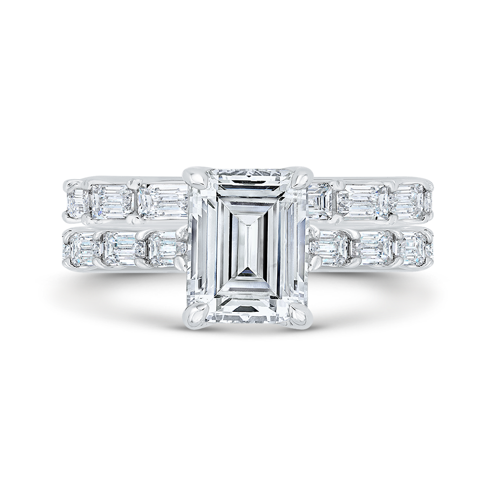 Emerald Cut Diamond Solitaire Engagement Ring in 18K White Gold (Semi-Mount)