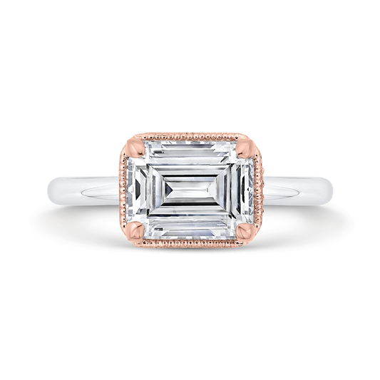 Emerald Cut Diamond Halo Engagement Ring in 14K Two Tone Gold (Semi-Mount)
