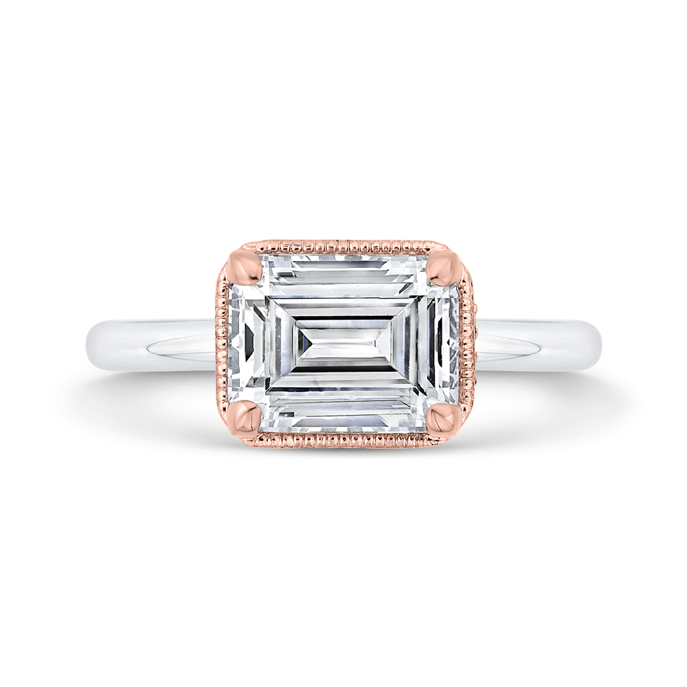 Emerald Cut Diamond Halo Engagement Ring in 14K Two Tone Gold (Semi-Mount)