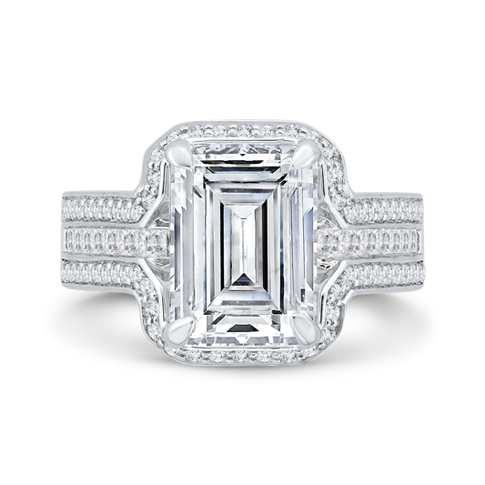 Three Row Round Diamond Halo Engagement Ring in 14K White Gold (Semi-Mount)