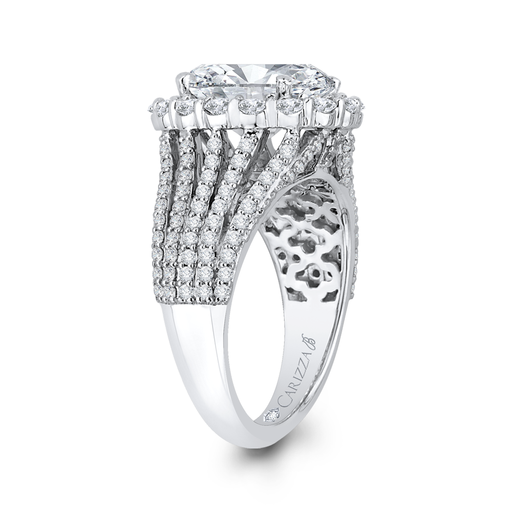 Oval Cut Diamond Halo Engagement Ring in 18K White Gold (Semi-Mount)