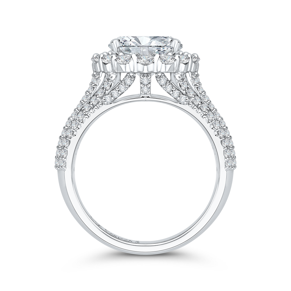 Oval Cut Diamond Halo Engagement Ring in 18K White Gold (Semi-Mount)