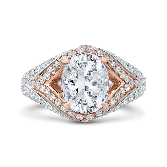 Split Shank Oval Cut Diamond Engagement Ring in 18K Two-Tone Gold (Semi-Mount)