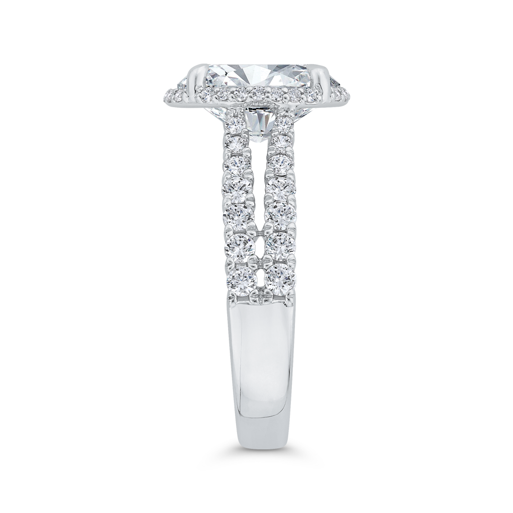 Split Shank Oval Cut Diamond Halo Engagement Ring in 18K White Gold (Semi-Mount)