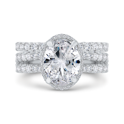 Split Shank Oval Cut Diamond Halo Engagement Ring in 18K White Gold (Semi-Mount)