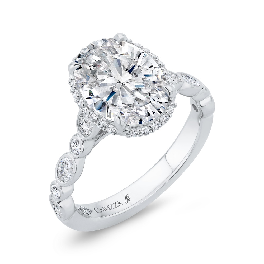 Oval Cut Diamond Halo Engagement Ring in 18K White Gold (Semi-Mount)