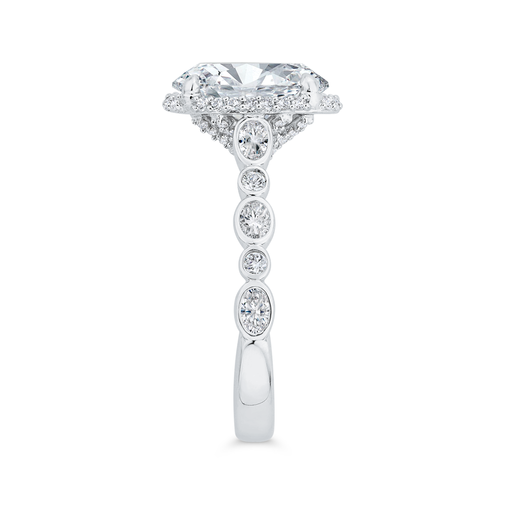 Oval Cut Diamond Halo Engagement Ring in 18K White Gold (Semi-Mount)