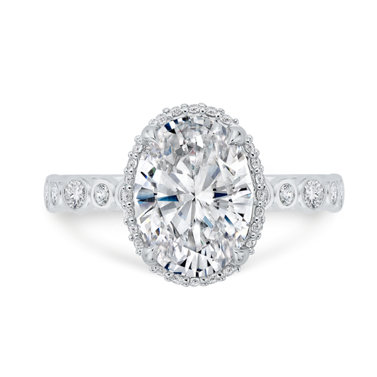 Oval Cut Diamond Halo Engagement Ring in 18K White Gold (Semi-Mount)