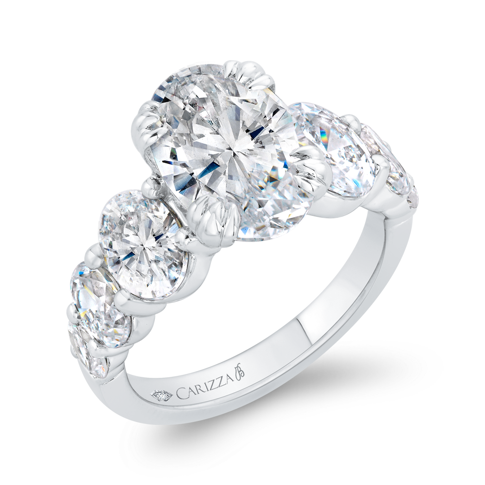 1/2 Run Oval Cut Diamond Engagement Ring in 14K White Gold (Semi-Mount)