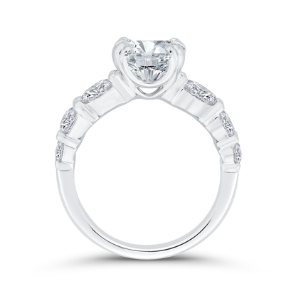 1/2 Run Oval Cut Diamond Engagement Ring in 14K White Gold (Semi-Mount)