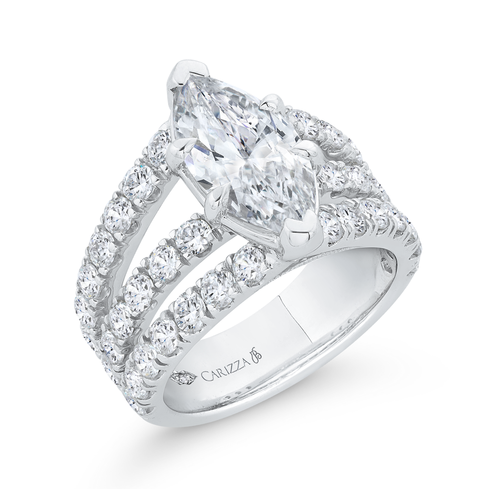 Three Row Marquise Cut Diamond Engagement Ring in 14K White Gold (Semi-Mount)
