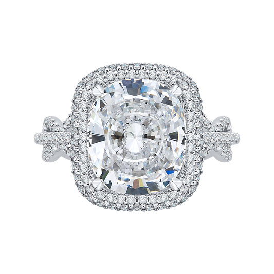 Cushion Cut Diamond Double Halo Engagement Ring in 18K White Gold (Semi-Mount)