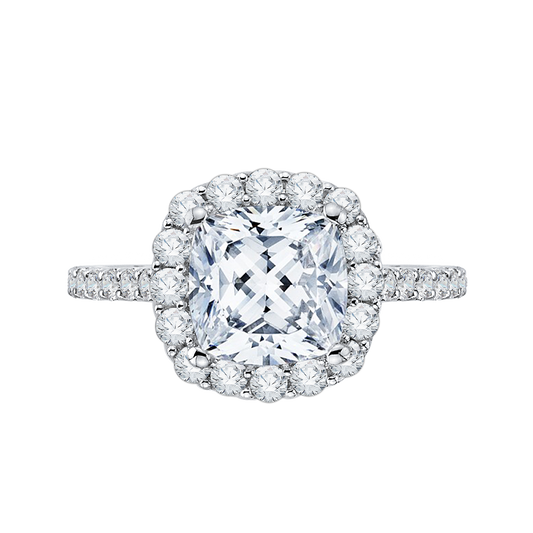 Cushion Cut Diamond Halo Engagement Ring in 18K White Gold (Semi-Mount)