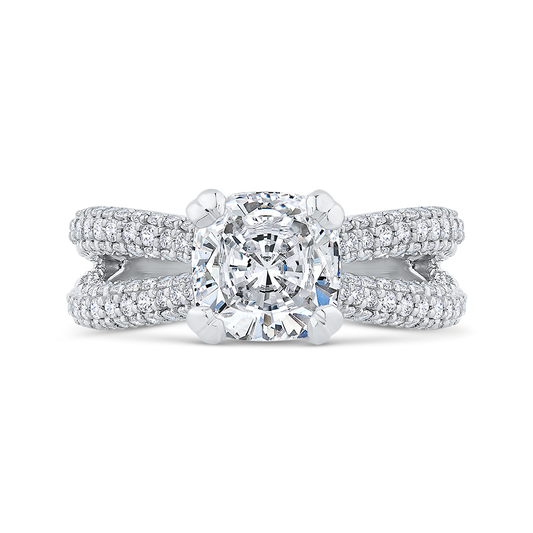 Split Shank Cushion Cut Diamond Engagement Ringin 18K White Gold (Semi-Mount)