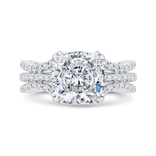 Split Shank Cushion Cut Diamond Engagement Ring in 14K White Gold (Semi-Mount)