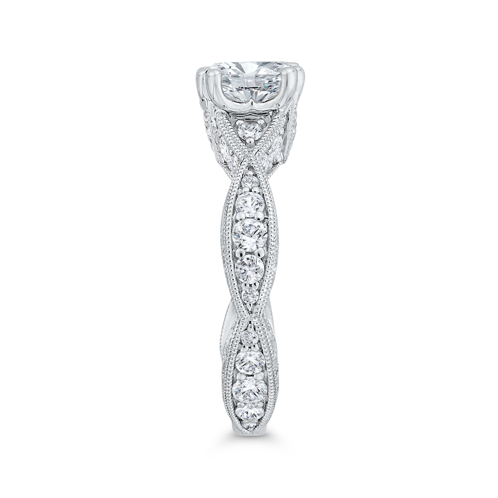 Cushion Cut Diamond Criss-Cross Engagement Ring in 14K White Gold (Semi-Mount)