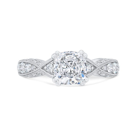 Cushion Cut Diamond Criss-Cross Engagement Ring in 14K White Gold (Semi-Mount)