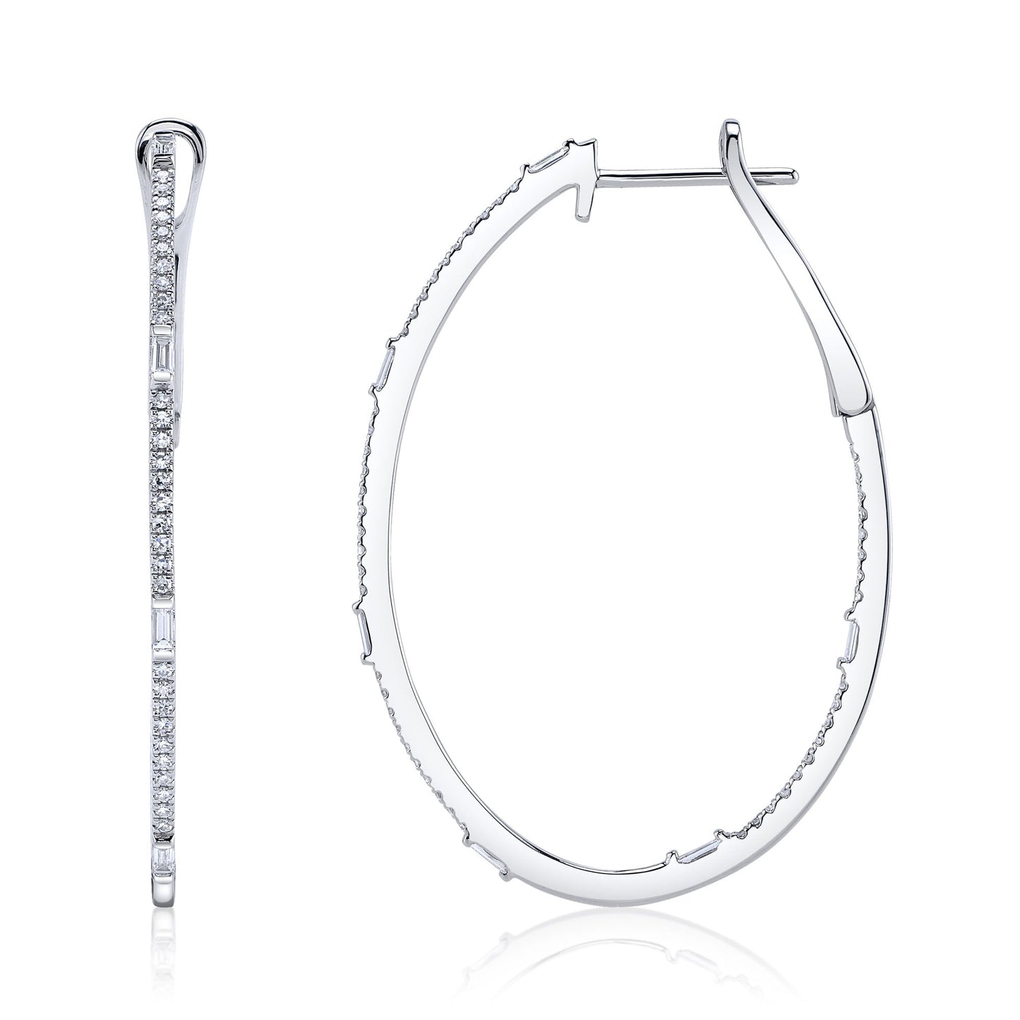 0.44CT 14K W/G DIAMOND BAGUETTE OVAL HOOP EARRING
