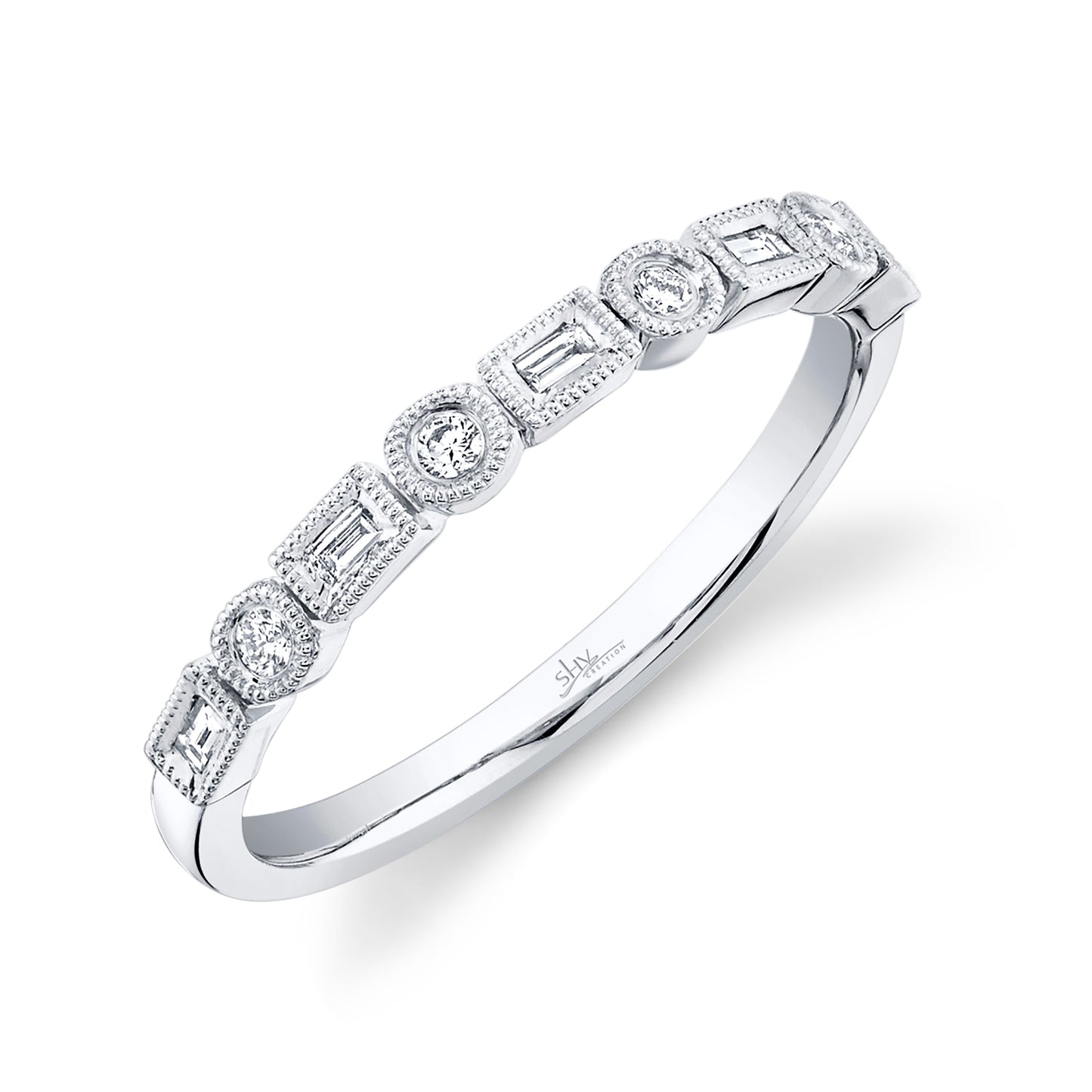 0.14CT 14K W/G DIAMOND BAGUETTE BAND SZ 6