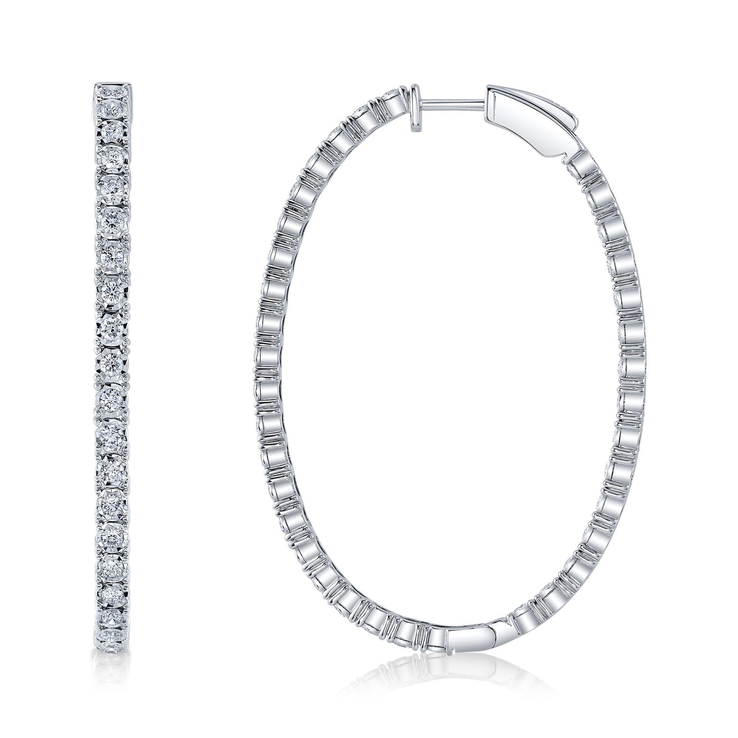 2.17CT 14K W/G DIAMOND OVAL HOOP EARRING
