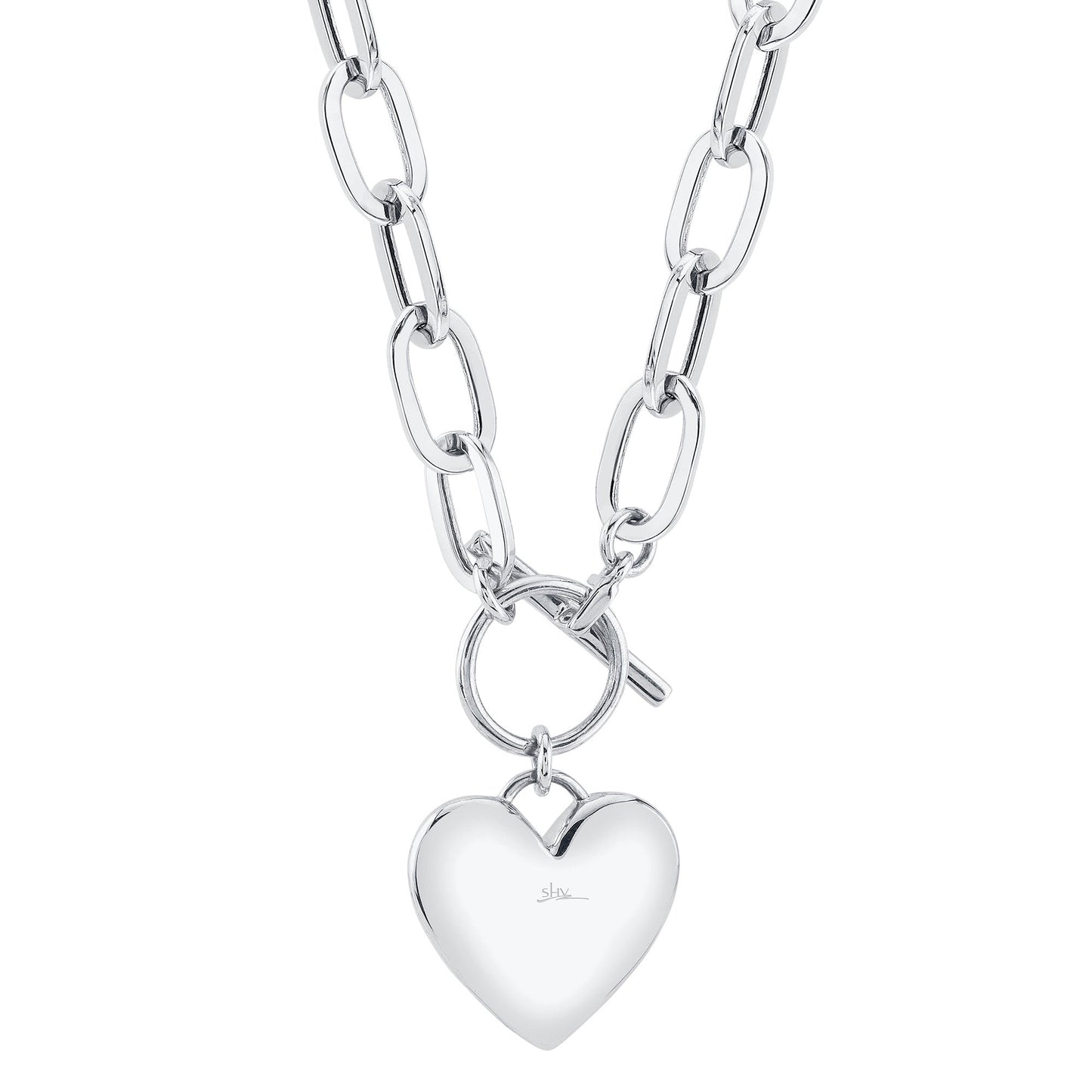 0.50CT 14K W/G DIAMOND PAVE HEART PAPER CLIP LINK NECKLACE