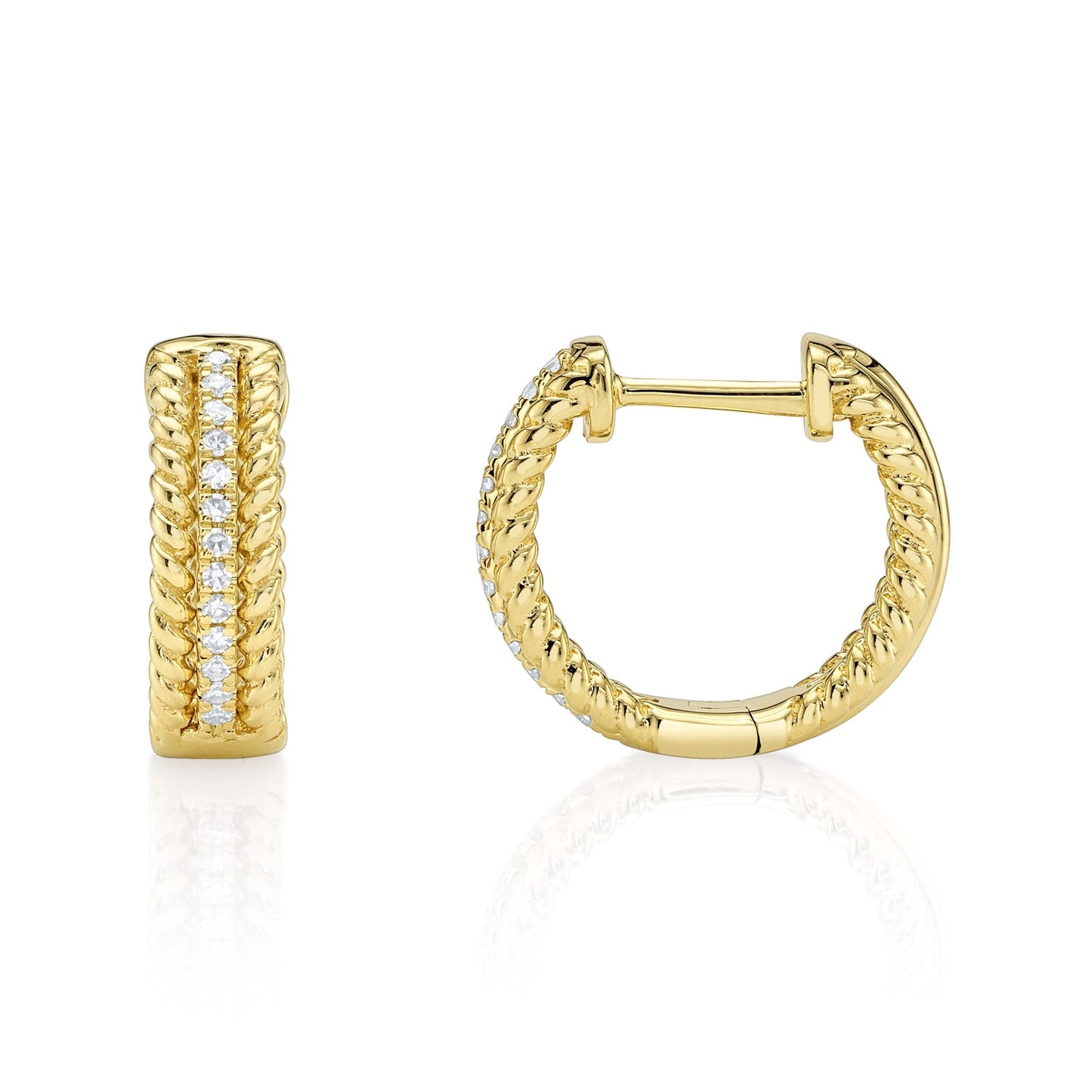 0.07CT 14K Y/G DIAMOND HUGGIE EARRING