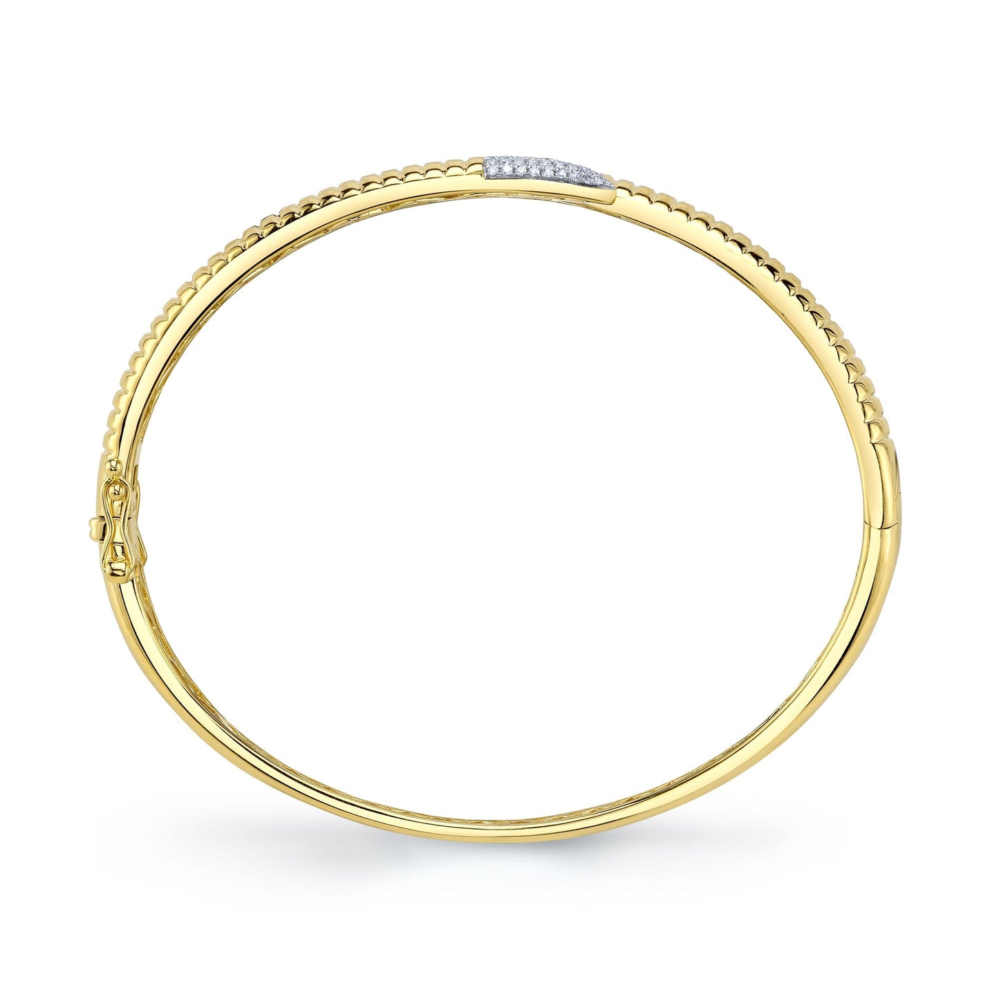 0.24CT 14K Y/G DIAMOND PAVE RIBBED BANGLE