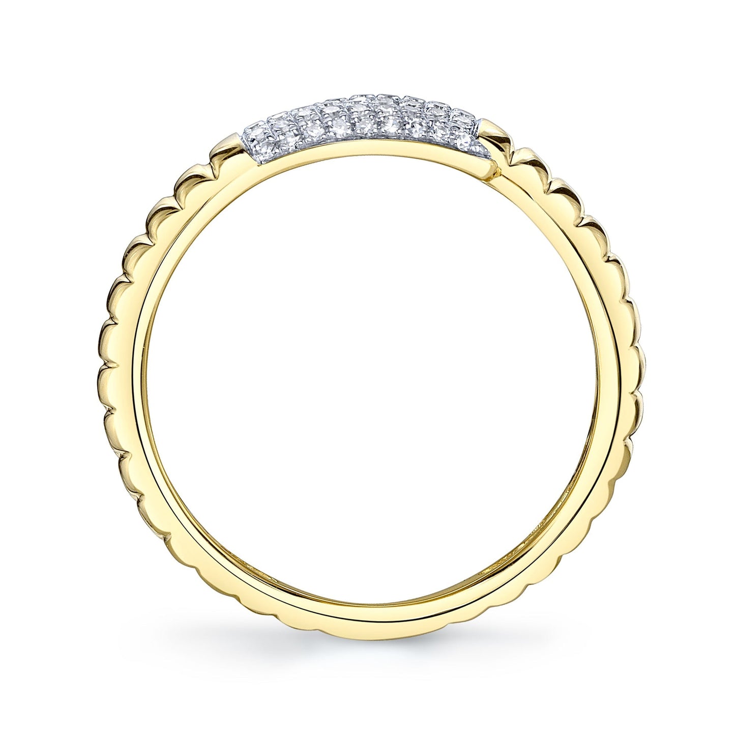 0.22CT 14K Y/G DIAMOND PAVE RIBBED RING