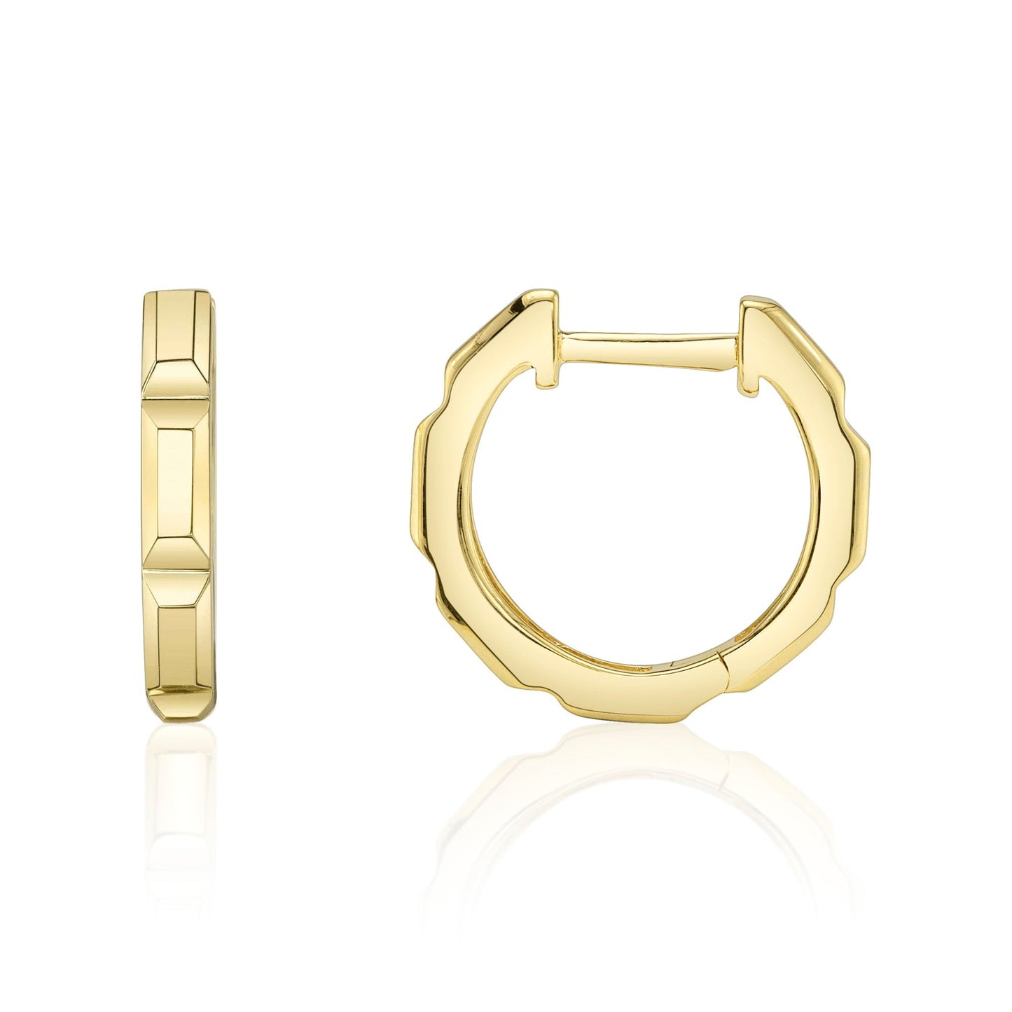 14K Y/G OCTAGON GEO CUT HUGGIE EARRING